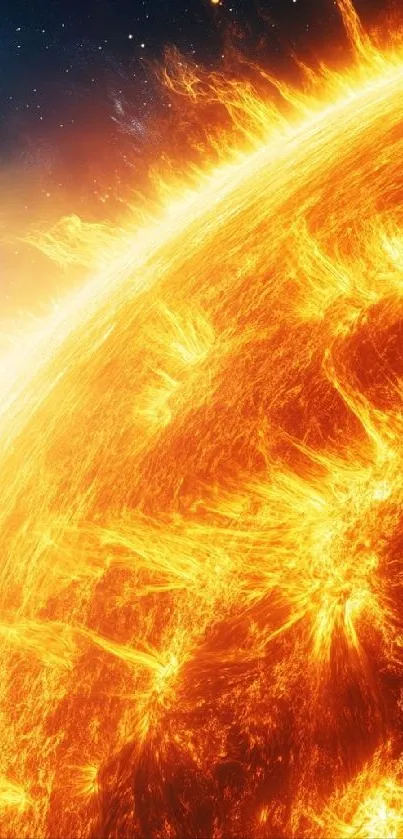 Fiery surface of the sun wallpaper showcasing solar energy.
