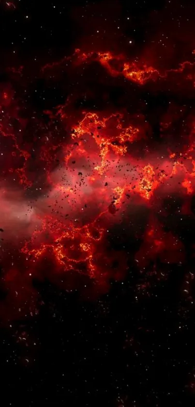 Fiery red nebula with dark space background.