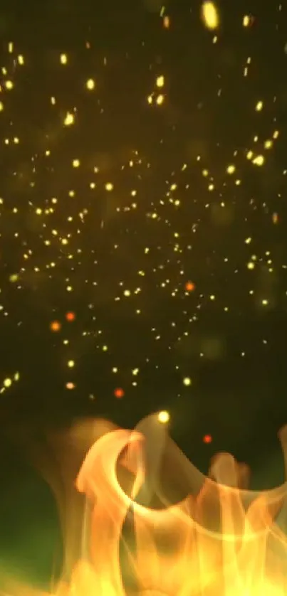Wallpaper with glowing sparks and warm flames.