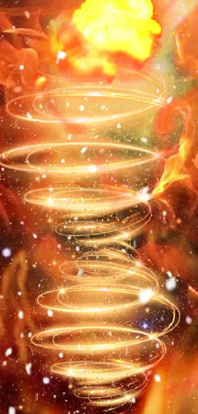 Fiery spiral abstract wallpaper with glowing orange and vibrant swirls.