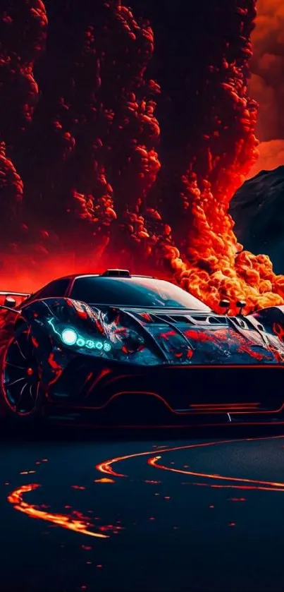 Fiery sports car with glowing embers in dynamic mobile wallpaper.