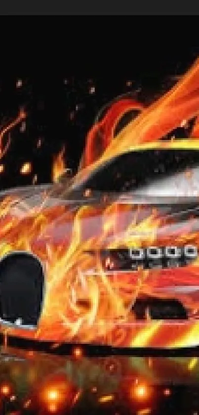 Dynamic sports car engulfed in vibrant flames