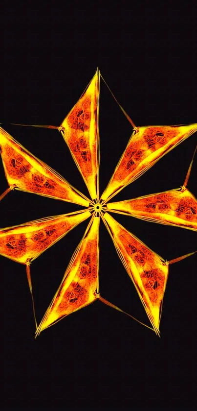 Fiery orange and yellow star on a black background mobile wallpaper.