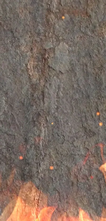 Stone texture wallpaper with fiery flames at the bottom.