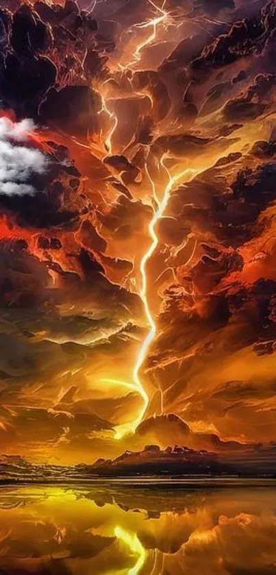 Vibrant wallpaper with a fiery sky and lightning bolt.