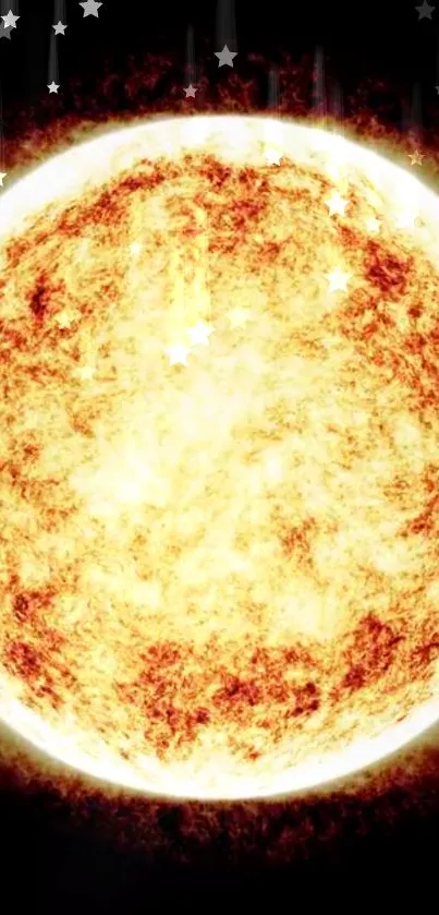 Mobile wallpaper of a fiery orange sun with galaxy stars.