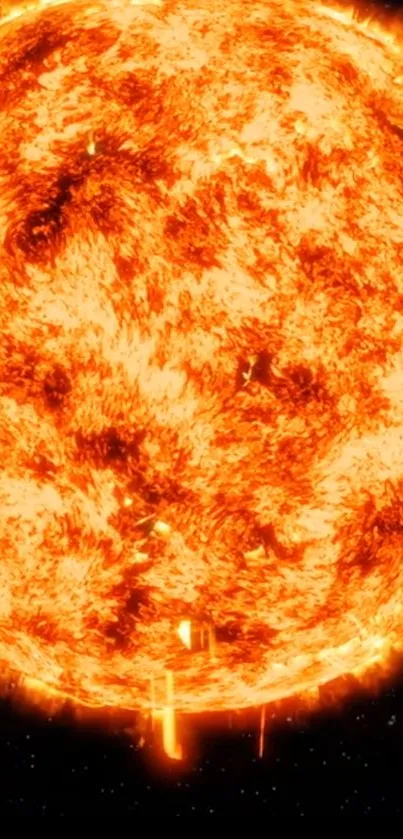 Fiery orange sun emitting radiant energy in a dark cosmic space background.