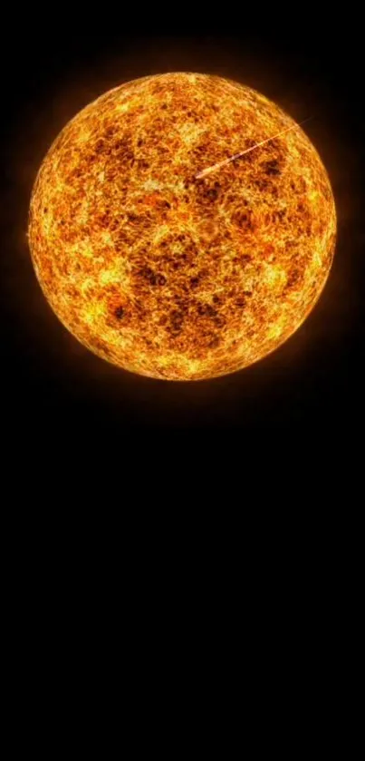 Fiery sun against a dark backdrop, perfect for mobile wallpaper.