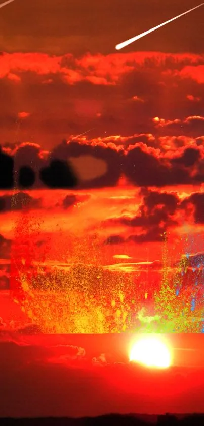 Vibrant sunset wallpaper with meteor and abstract colors.