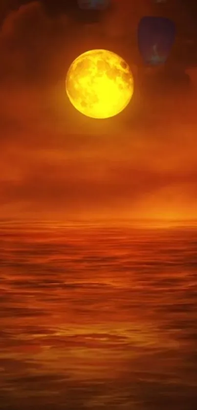 Fiery orange sunset over a serene ocean scene.