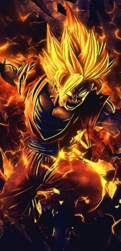 Dynamic Super Saiyan with fiery energy in vibrant colors.