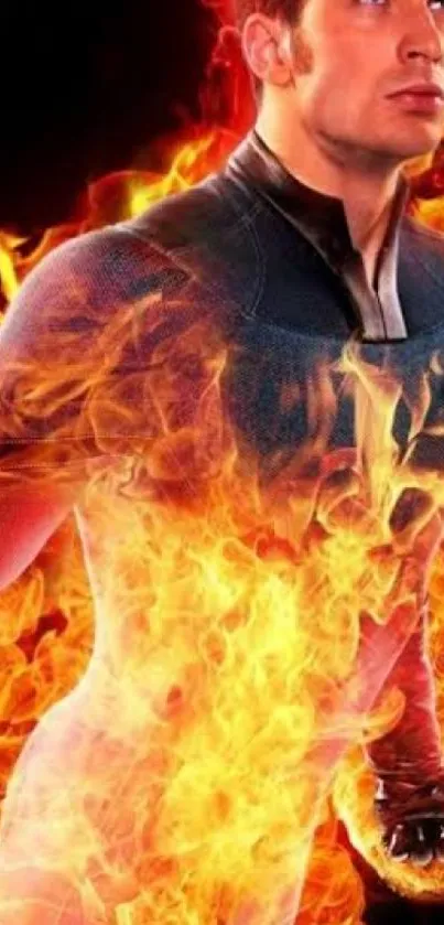 Superhero engulfed in flames mobile wallpaper.