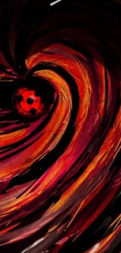 Fiery swirl design with red and black elements in abstract pattern.