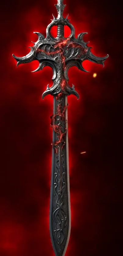 Dark sword with fiery red aura set against a moody background.