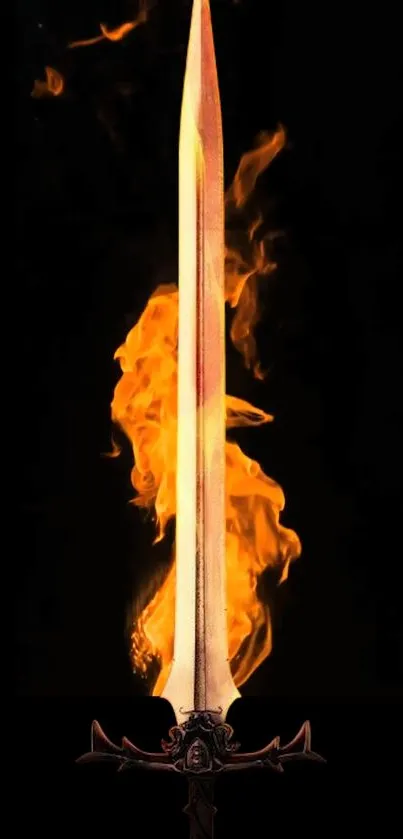 Fiery sword with flames on a black background, ideal for fantasy enthusiasts.