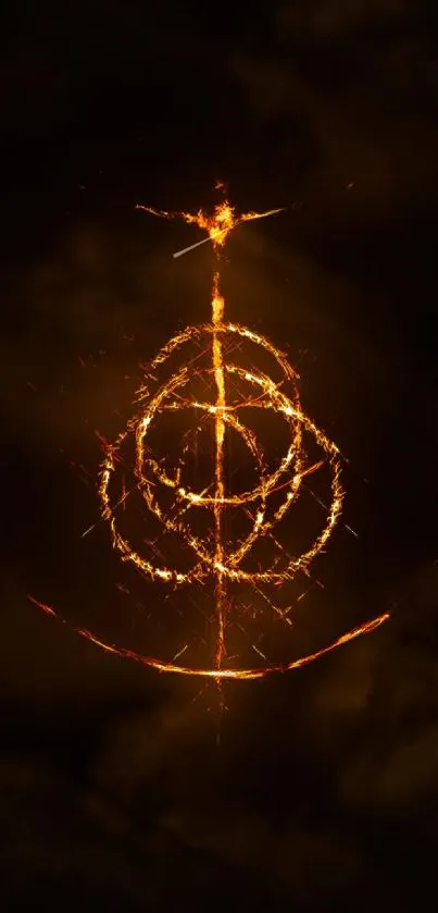 Fiery symbol glowing on a dark mobile wallpaper background.