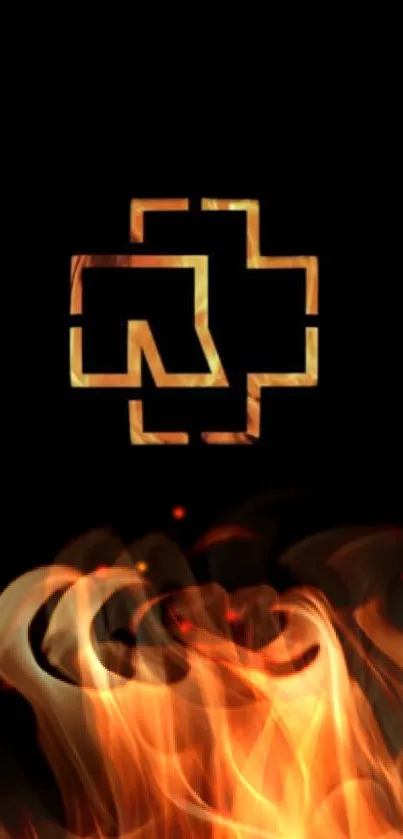 Fiery symbol with flames on a black background mobile wallpaper.