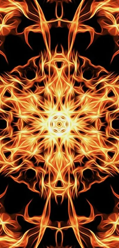 Fiery symmetrical pattern wallpaper with orange flames.