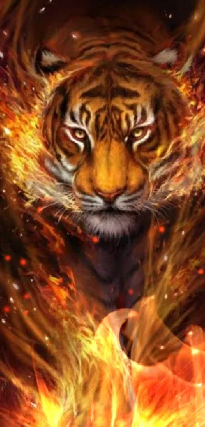 Fiery tiger artwork with blazing flames and intense expression.