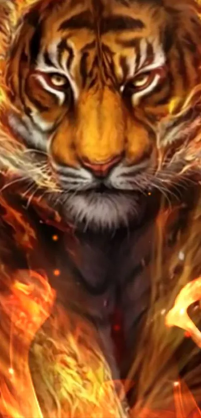 Fiery tiger with flames mobile wallpaper art.