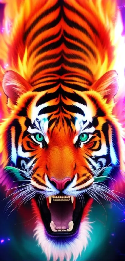 Fiery tiger artwork with vibrant flames in bold colors.