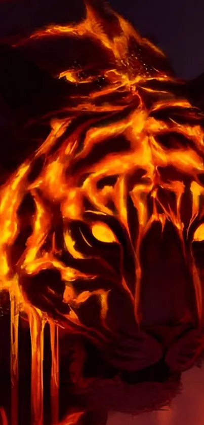 Digital art of a fiery tiger with glowing orange and black hues.
