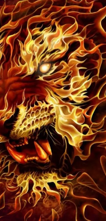 Fiery tiger artwork with flames in vibrant, captivating design.