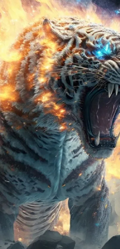 Fiery glowing tiger digital art.