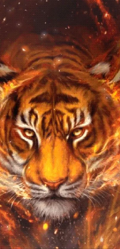 Fiery tiger art wallpaper with vibrant orange flames.