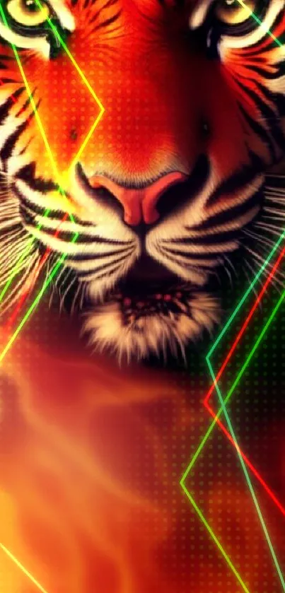 Fiery tiger art wallpaper with vibrant colors.