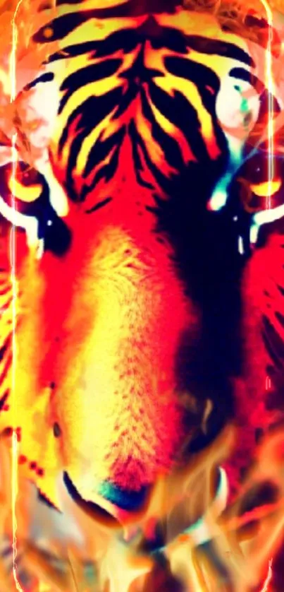 Vibrant tiger-themed wallpaper with fiery orange and red tones.