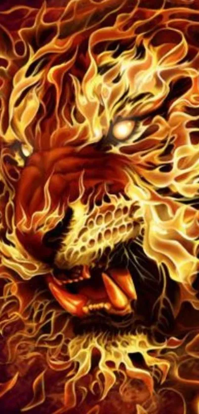 Fiery tiger artwork mobile wallpaper with dynamic flame effects.