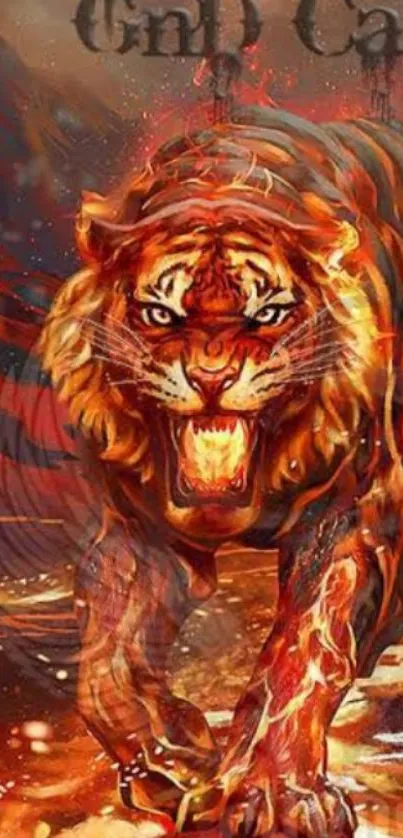 Fiery abstract tiger art wallpaper with dynamic flames.