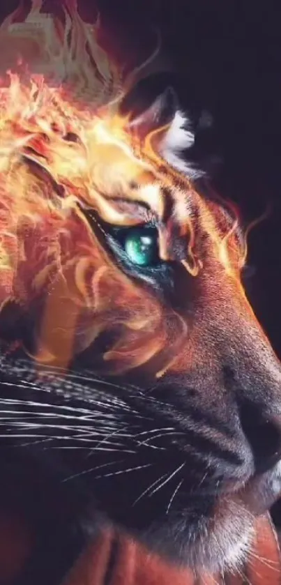 Fiery tiger in digital art with flames effect.