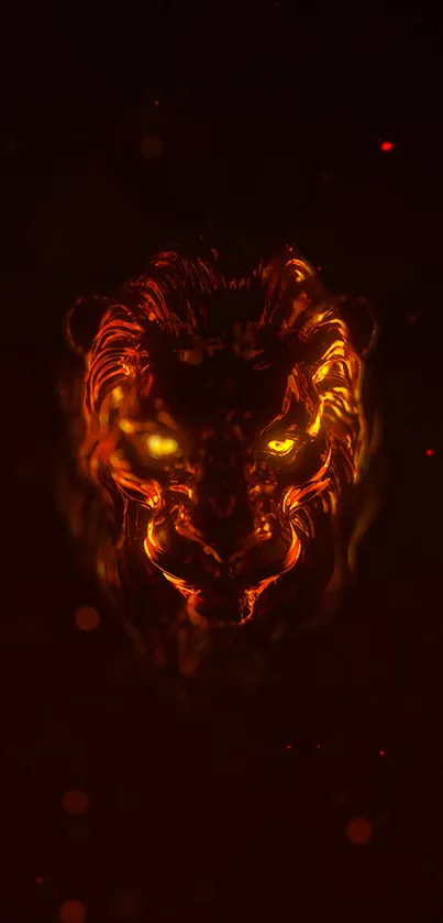 Fiery tiger face with glowing eyes on a dark background.