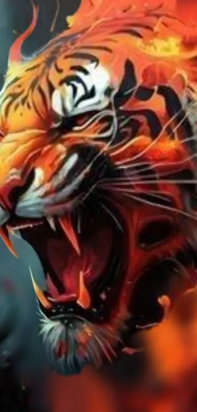 Artistic digital fiery tiger head with intense colors and dynamic design.