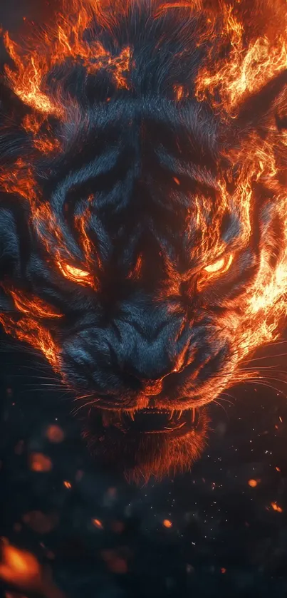 Fiery tiger in flames mobile wallpaper.