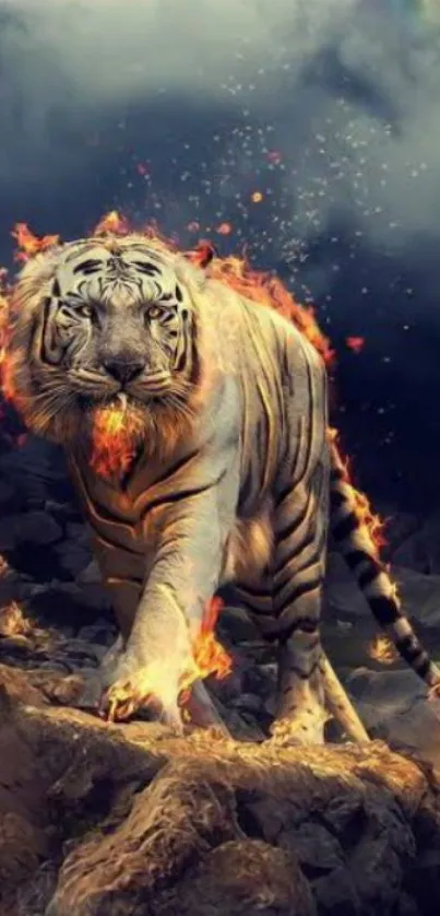 Fierce tiger with flames in a dynamic scene.