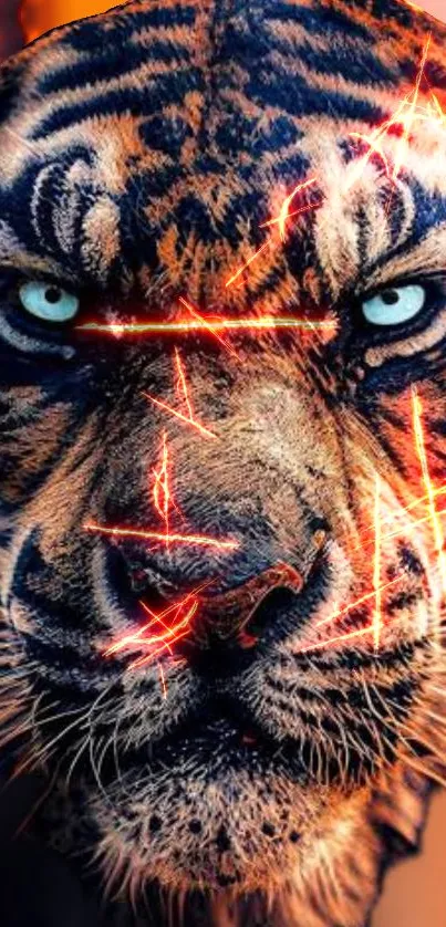 Fierce tiger face with orange sparks mobile wallpaper.