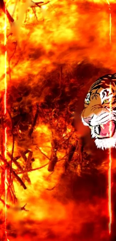 Fiery wallpaper with tiger and flames, perfect for mobile.