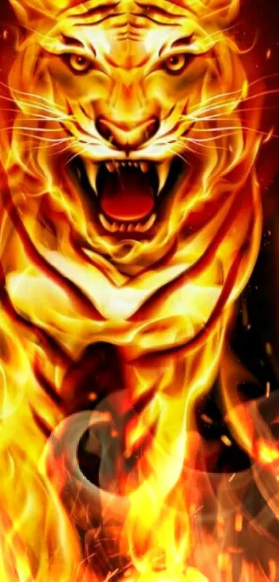 Fiery tiger art with glowing orange flames.