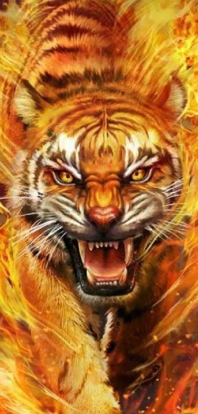 Fierce tiger engulfed in vibrant flames.