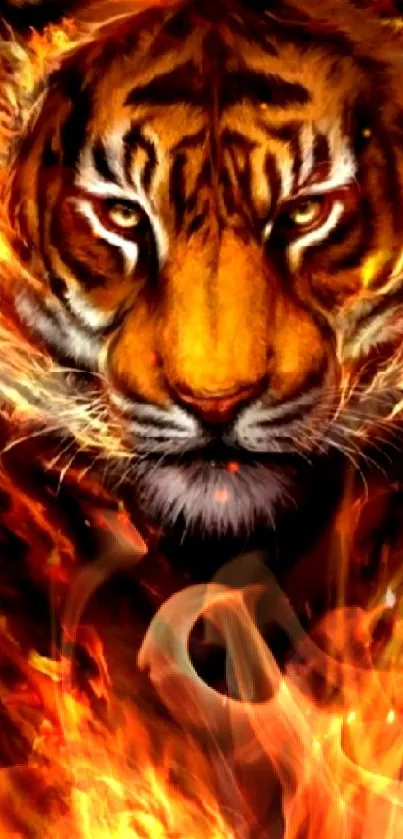 Fiery tiger artwork with blazing flames enveloping its face.