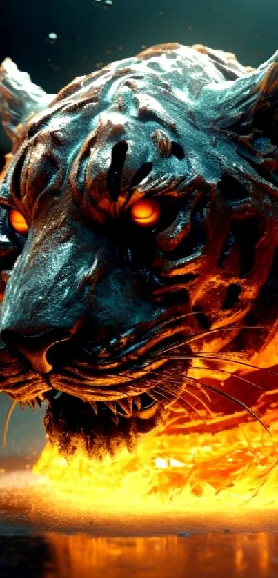 Fiery tiger artwork with vibrant orange and black hues for mobile wallpaper.