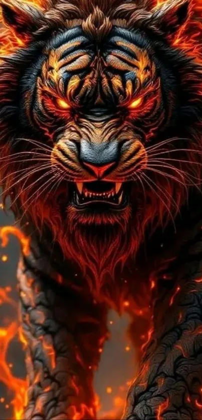 Fiery roaring tiger art wallpaper