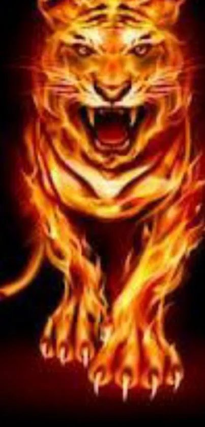 Fiery tiger artwork with dark orange flames.