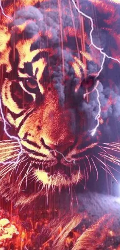 Fiery tiger with lightning in dynamic mobile wallpaper.