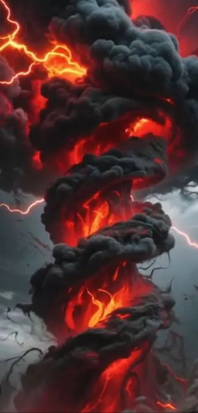 Fiery tornado storm with lightning.