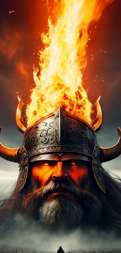 Epic wallpaper featuring a Viking with fiery helmet.