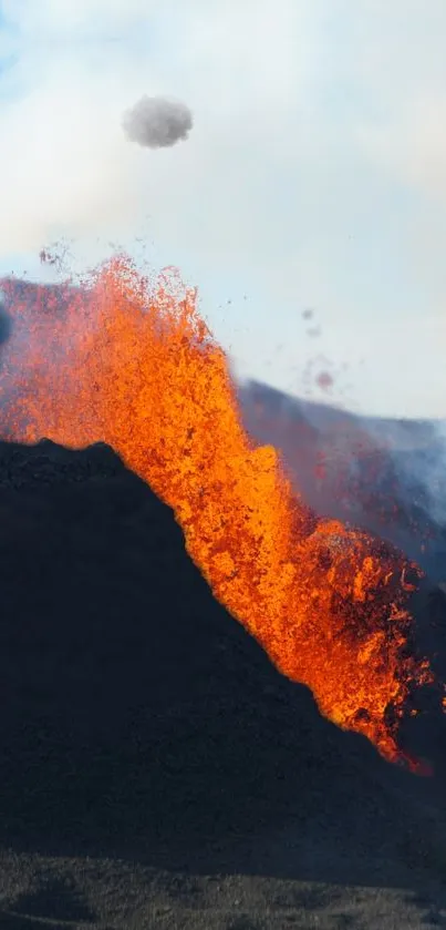 Dynamic wallpaper of a fiery volcanic eruption with vibrant orange lava.